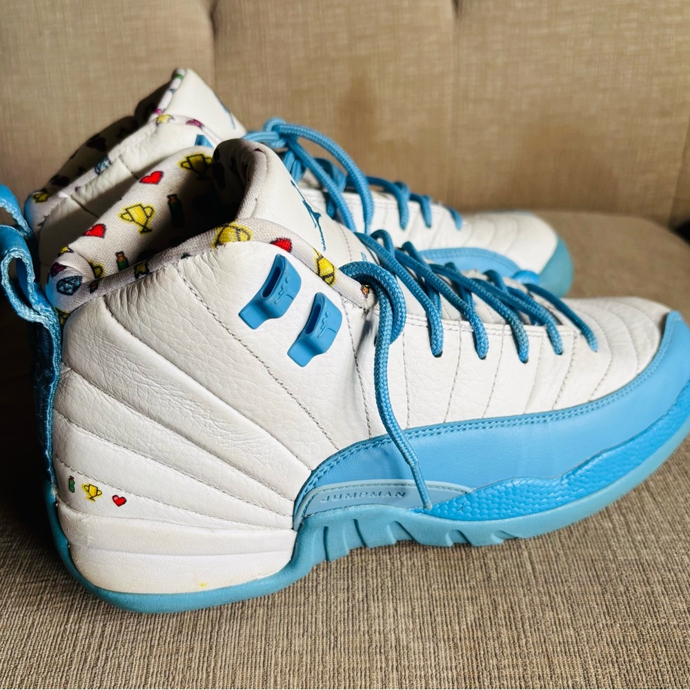 Jordan 12 Retro Mid Emoji University Blue Sneakers GS size 6.5y or 8 in woman’s